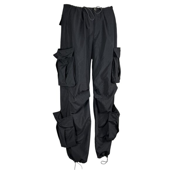 Black Hip Hop Women Baggy Multi Pocket Utility Pants Elastic Cord Waist Gorpcore - Picture 9 of 16